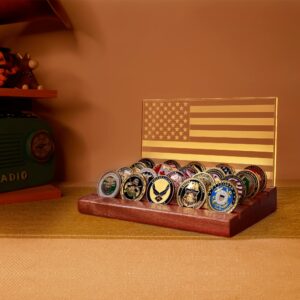 lampeez challenge coin display, light up coin holder american flag with warm white color light, military coins holder case 4 row holder wooden stand rack gift for military army for him father