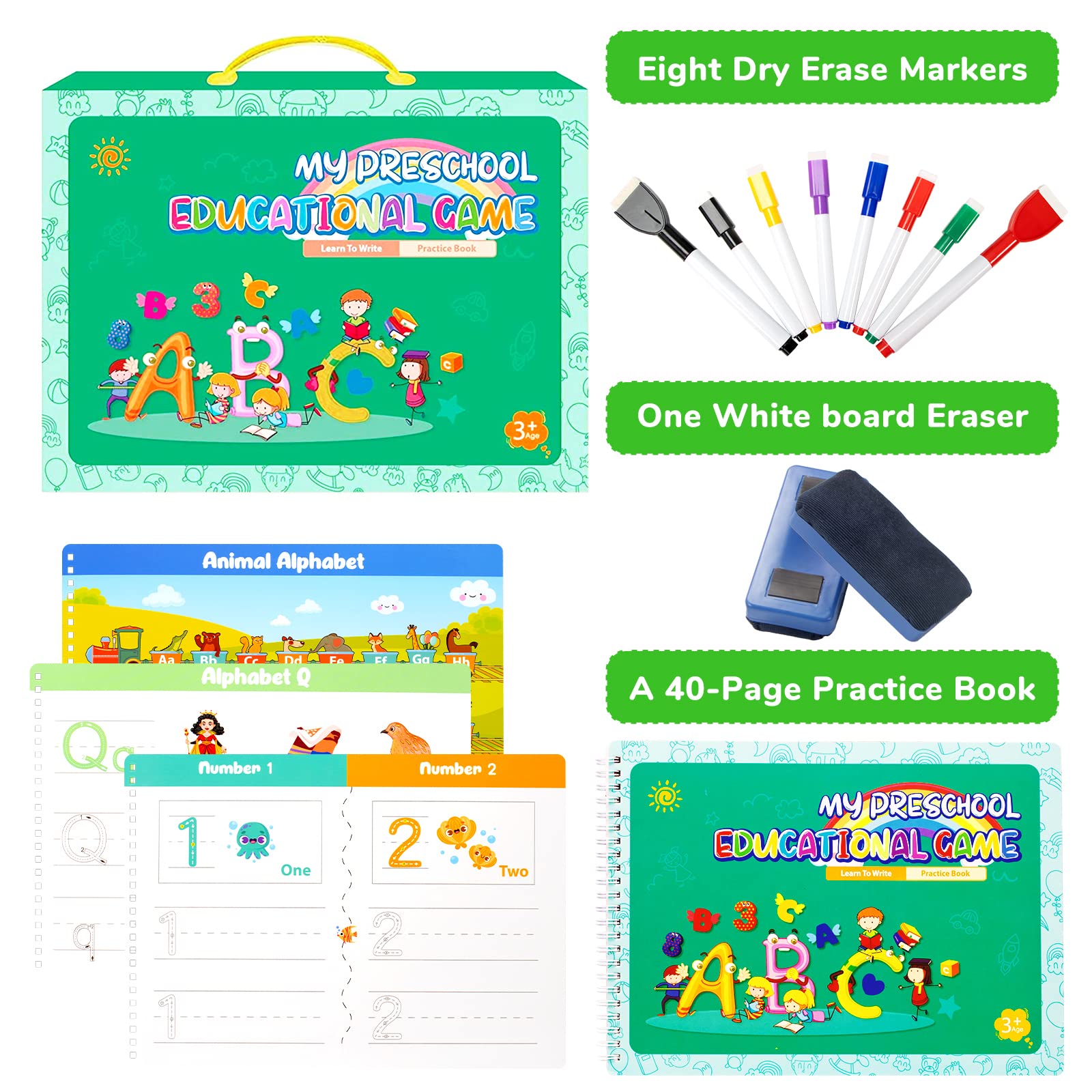 Letter Tracing for Kids Ages 3-5, Learn to Write for Kids, Letter Practice for Preschoolers, 40 Page Dry Erase Letter Tracing Book for Kids Ages 3-6, Toddler Learning Toys, Pre School Workbooks