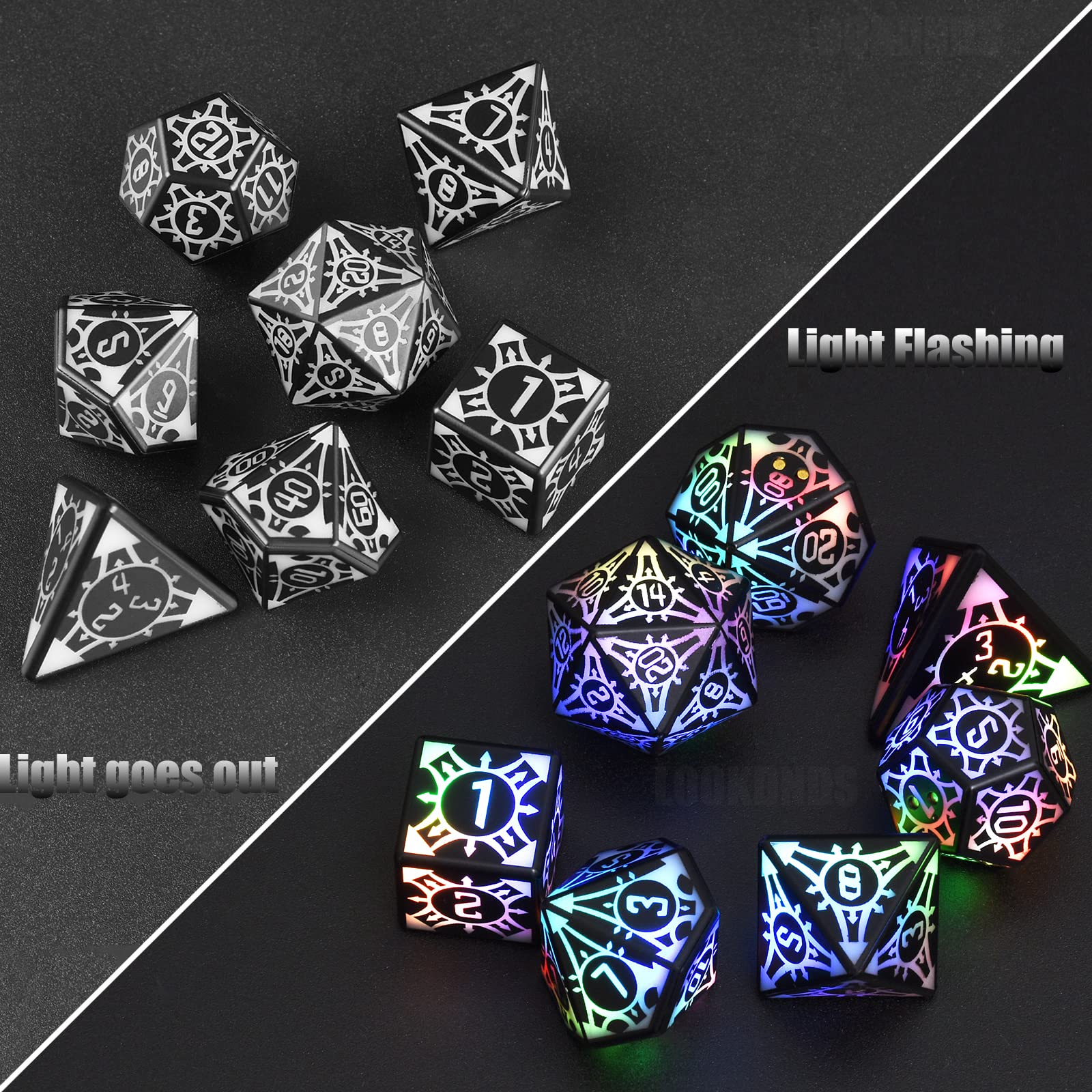 LOOKDNDS LED DND Dice Set, Light Up Dice with Charging Box, 7 PCS LED Electronic Dices, LOOKDNDS Dice Polyhedral Dice Sets for MTG Pathfinder Role Playing Game (Sword Dice)