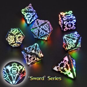 LOOKDNDS LED DND Dice Set, Light Up Dice with Charging Box, 7 PCS LED Electronic Dices, LOOKDNDS Dice Polyhedral Dice Sets for MTG Pathfinder Role Playing Game (Sword Dice)