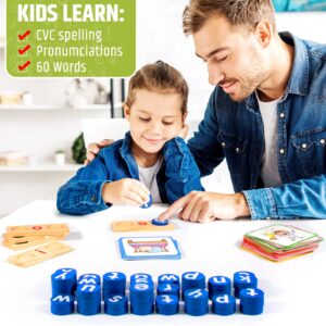 Wooden CVC Word Spelling Games, Educational Toys for 3-6 Years Old Kids，Kindergarten Learning Activities, See and Spell Learning Toys for Kids 3-5