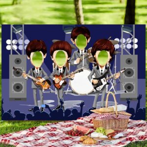 DZTRELFK Band Banner, Rock and Roll Theme, Pretend Play Party Decor, Large Guitarist Bassist Drummer Face, Multi Color, 71x47 inches, Birthday Party Supplies