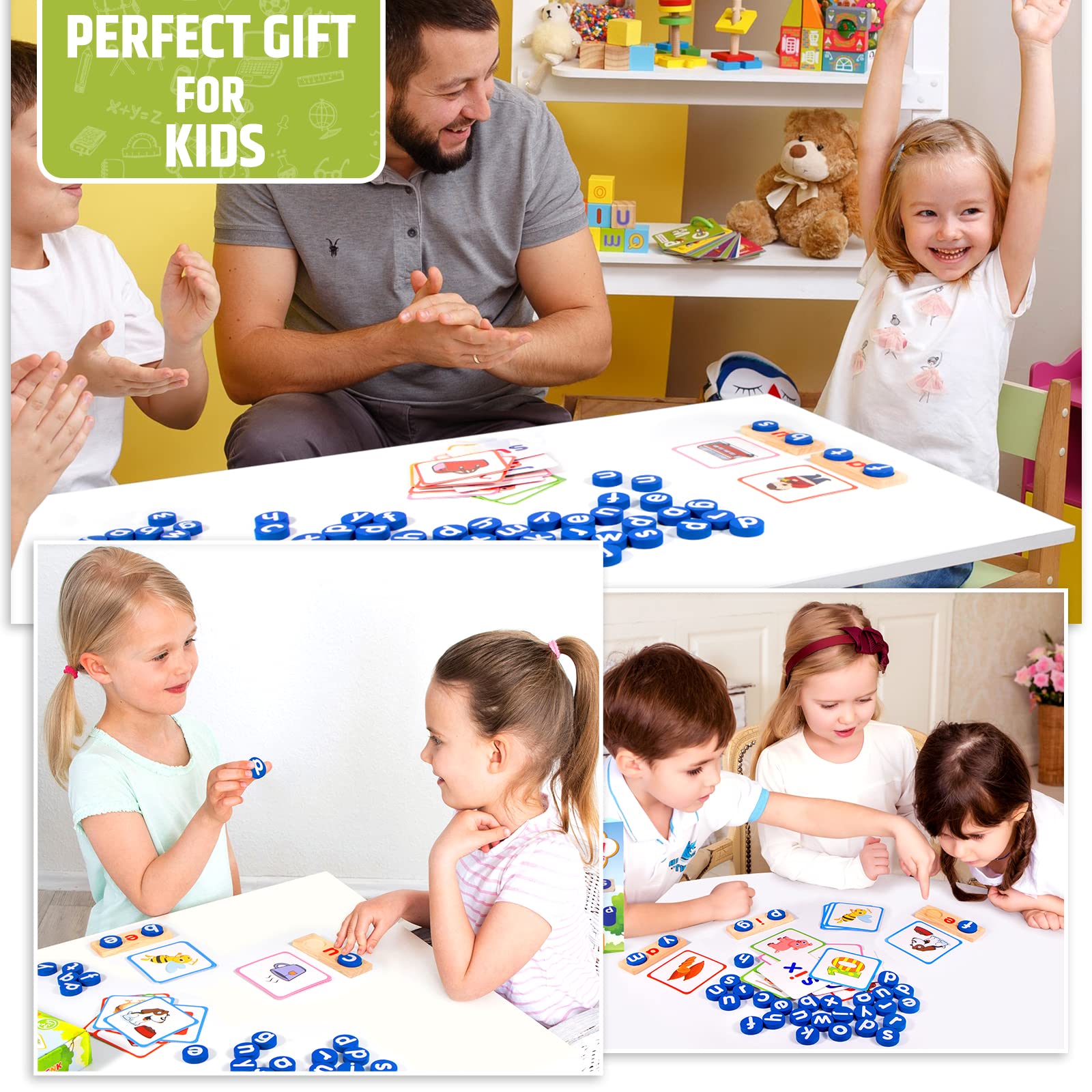 Wooden CVC Word Spelling Games, Educational Toys for 3-6 Years Old Kids，Kindergarten Learning Activities, See and Spell Learning Toys for Kids 3-5