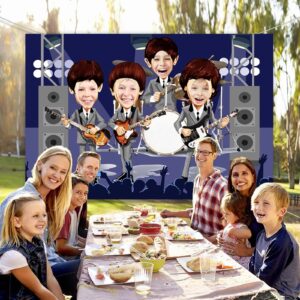 DZTRELFK Band Banner, Rock and Roll Theme, Pretend Play Party Decor, Large Guitarist Bassist Drummer Face, Multi Color, 71x47 inches, Birthday Party Supplies