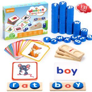 Wooden CVC Word Spelling Games, Educational Toys for 3-6 Years Old Kids，Kindergarten Learning Activities, See and Spell Learning Toys for Kids 3-5