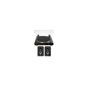 Audio-Technica AT-LP60X Fully Automatic Belt-Drive Stereo Turntable (Brown) Bundle with Bluetooth Studio Monitors - Pair (2 Items)