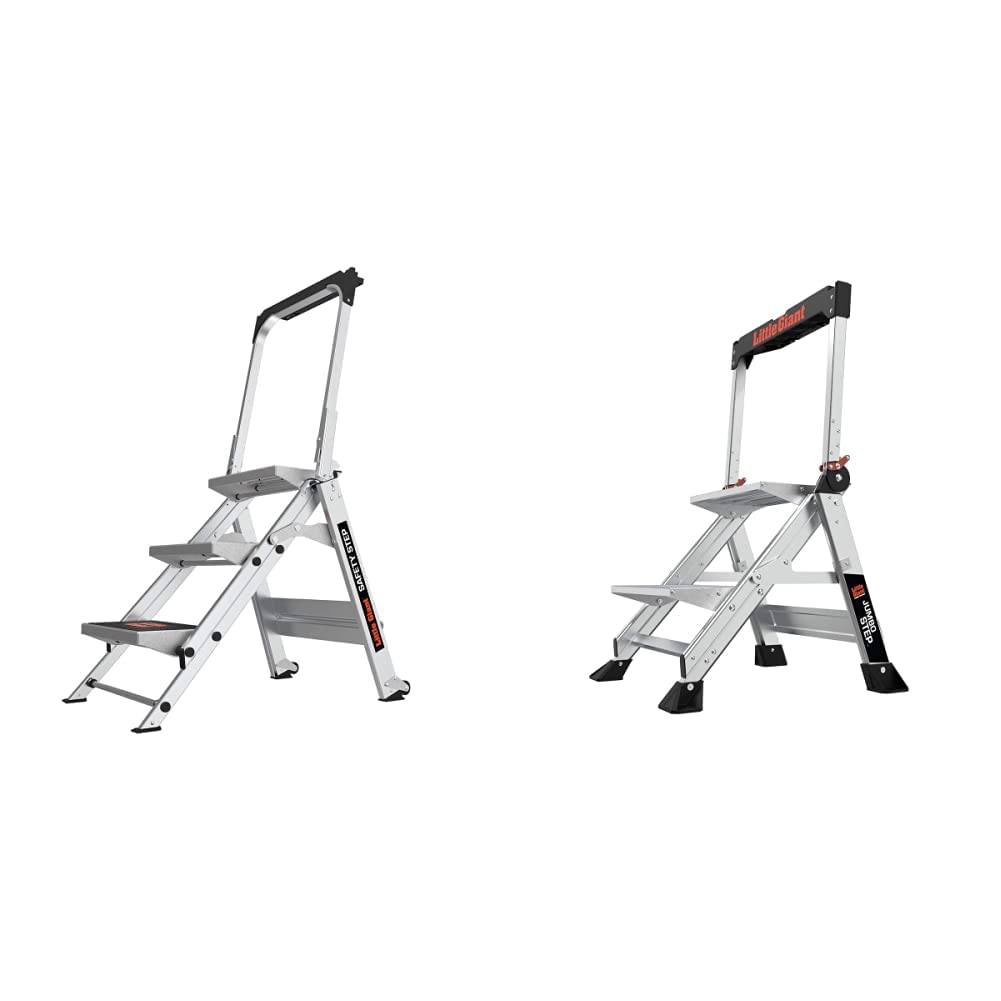 Little Giant Ladders Safety Step 3-Step Aluminum Step Stool (10310BA) and Little Giant Ladders Jumbo Step 2-Step Aluminum Step Stool (11902), Silver