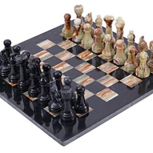 Radicaln Marble Chess Set 15 Inches Black & Multi Green Handmade Chess Game - 1 Chess Board & 32 Chess Pieces - 2 Player Chess Sets for Adults - Board Game