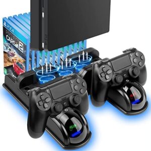 TREE.NB PS4 Stand Cooling Fan Station for Playstation 4/PS4 Slim/PS4 Pro Replacement, PS4 Vertical Stand with USB Fast Charging Station