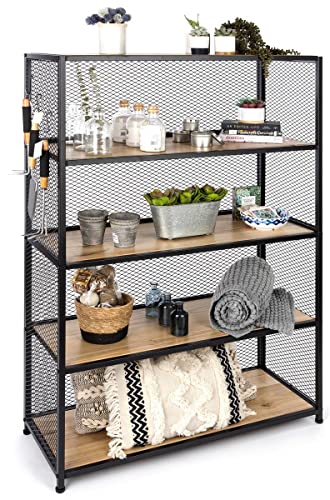 Displays2go Shelving Unit w/Five Shelves, 40" W x 60" H, Oak and Iron - Black (SMMMSHF)