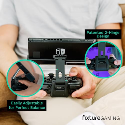 Fixture S2 Gaming Console Monitor and Controller Mount Compatible with Nintendo Switch OLED and Pro Controller, Adjustable Video Game Holder Stand Clip