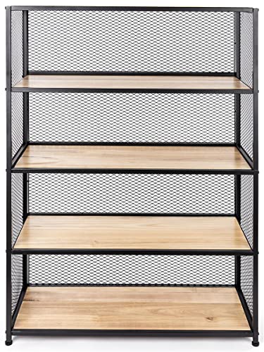 Displays2go Shelving Unit w/Five Shelves, 40" W x 60" H, Oak and Iron - Black (SMMMSHF)