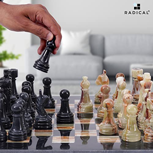 Radicaln Marble Chess Set 15 Inches Black & Multi Green Handmade Chess Game - 1 Chess Board & 32 Chess Pieces - 2 Player Chess Sets for Adults - Board Game