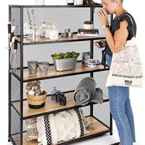 Displays2go Shelving Unit w/Five Shelves, 40" W x 60" H, Oak and Iron - Black (SMMMSHF)