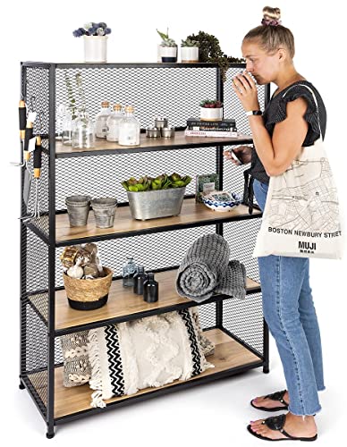 Displays2go Shelving Unit w/Five Shelves, 40" W x 60" H, Oak and Iron - Black (SMMMSHF)