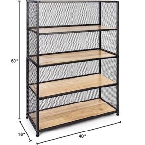 Displays2go Shelving Unit w/Five Shelves, 40" W x 60" H, Oak and Iron - Black (SMMMSHF)