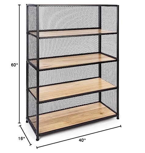 Displays2go Shelving Unit w/Five Shelves, 40" W x 60" H, Oak and Iron - Black (SMMMSHF)