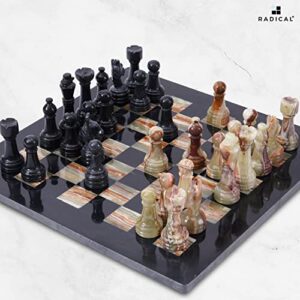 Radicaln Marble Chess Set 15 Inches Black & Multi Green Handmade Chess Game - 1 Chess Board & 32 Chess Pieces - 2 Player Chess Sets for Adults - Board Game