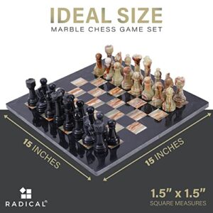 Radicaln Marble Chess Set 15 Inches Black & Multi Green Handmade Chess Game - 1 Chess Board & 32 Chess Pieces - 2 Player Chess Sets for Adults - Board Game