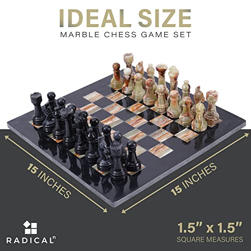 Radicaln Marble Chess Set 15 Inches Black & Multi Green Handmade Chess Game - 1 Chess Board & 32 Chess Pieces - 2 Player Chess Sets for Adults - Board Game