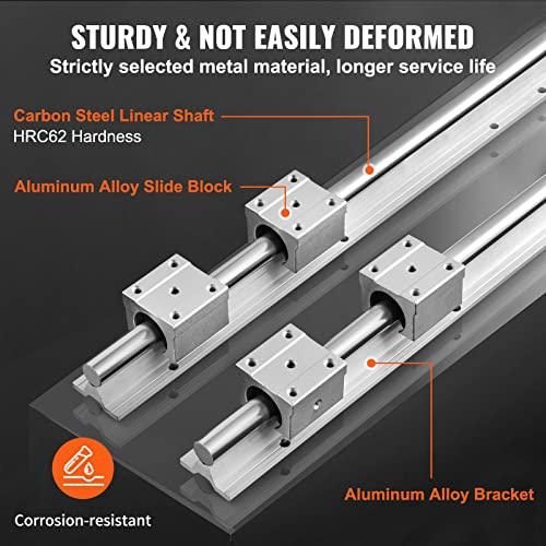 VEVOR Linear Rail Slide SBR20-800mm 2 PCS and 4 PCS SBR20UU Slide Blocks Linear Guide Rail and Bearings Kit for Automated Machines DIY Project CNC Router Machines