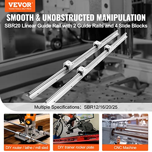 VEVOR Linear Rail Slide SBR20-800mm 2 PCS and 4 PCS SBR20UU Slide Blocks Linear Guide Rail and Bearings Kit for Automated Machines DIY Project CNC Router Machines