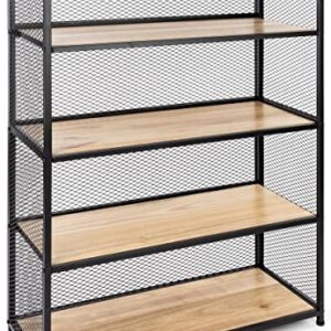 Displays2go Shelving Unit w/Five Shelves, 40" W x 60" H, Oak and Iron - Black (SMMMSHF)