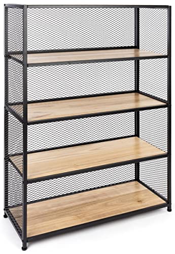 Displays2go Shelving Unit w/Five Shelves, 40" W x 60" H, Oak and Iron - Black (SMMMSHF)