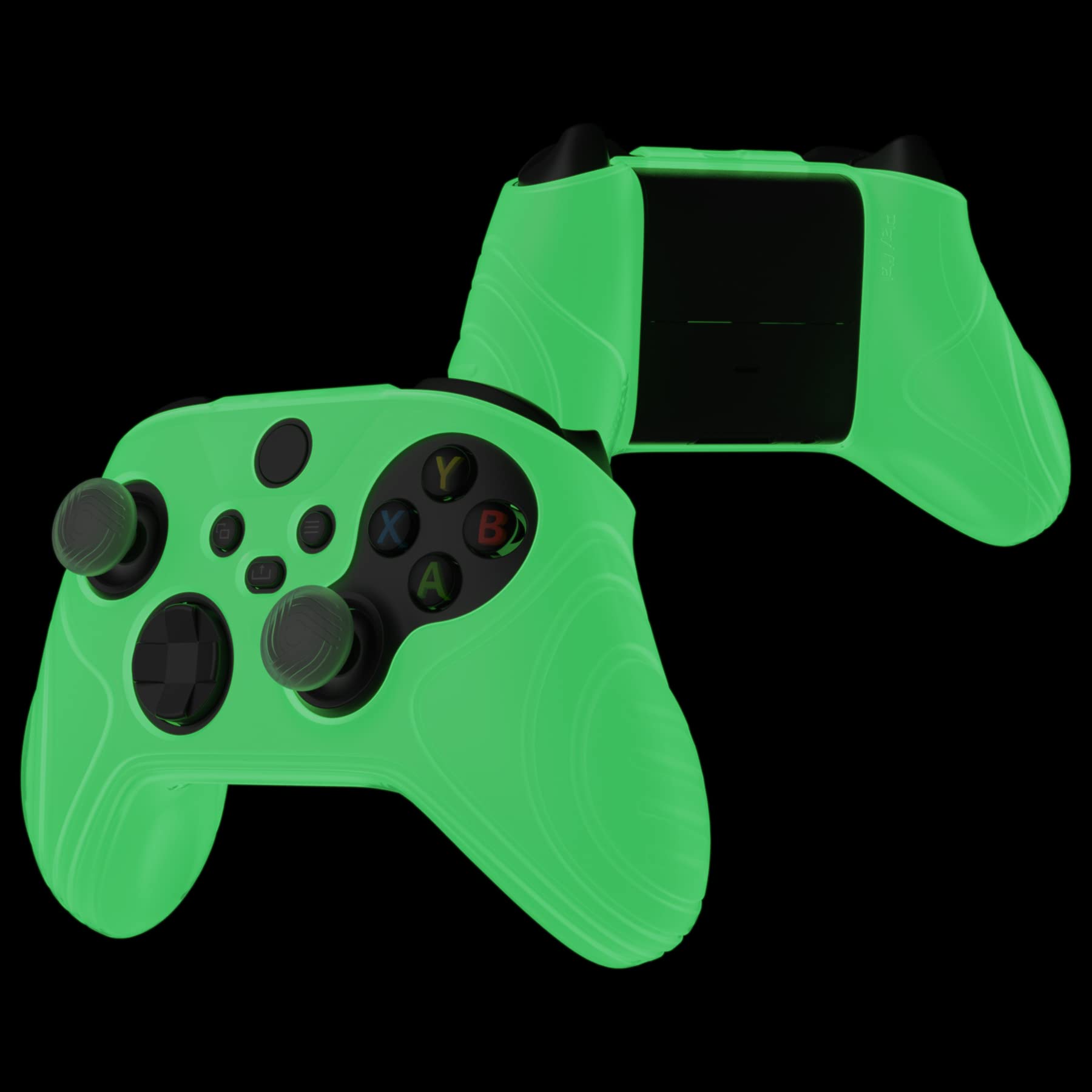 eXtremeRate PlayVital Glow in Dark Green Samurai Edition Anti-slip Controller Grip Silicone Skin for Xbox Core Controller, Ergonomic Protective Case Cover for Xbox Series S/X Controller w/Thumb Grips