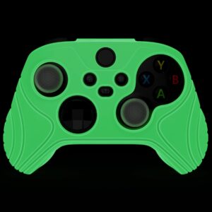 eXtremeRate PlayVital Glow in Dark Green Samurai Edition Anti-slip Controller Grip Silicone Skin for Xbox Core Controller, Ergonomic Protective Case Cover for Xbox Series S/X Controller w/Thumb Grips