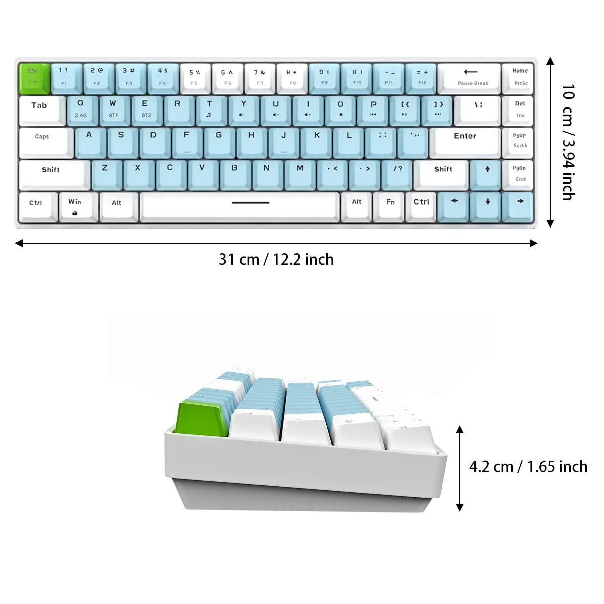 Merdia Dual Mode 2.4G/BT Wireless Mechanical Keyboard Blue Switch Gaming Keyboard 68 Keys White & Blue | Office Keyboard | PC Gaming Keyboards | Mechanical Gaming Keyboard