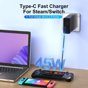 sikrofegen USB c Wall Charger for Nintendo Switch and steam Deck, 45W Charger with Foldable Plug,15V/2.6A Fast Charging USB Plug for Nintendo Switch/Switch lite/Switch OLED,Supports Docking Station