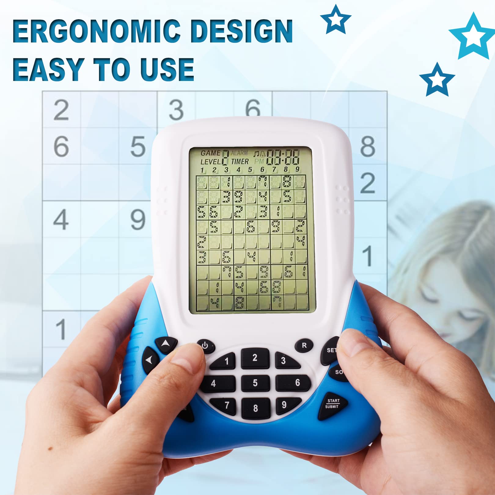 TEBIYOU Sudoku Electronic Brain Games Console for Kids Aldults Elderly with Two Million 9×9's Puzzles from Easy to Hard 3.5 Inches Eye Protection Screen (Blue)