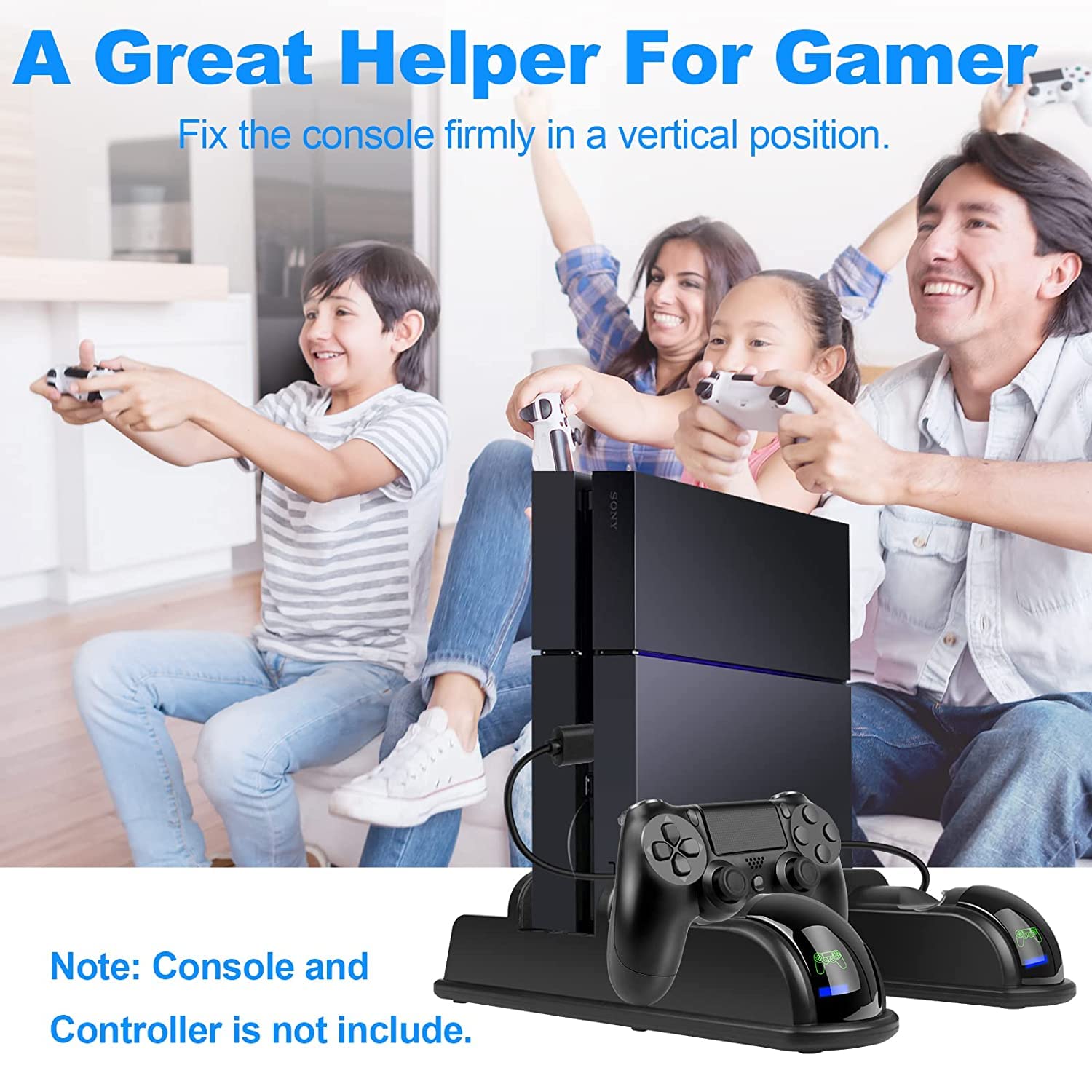 TREE.NB PS4 Stand Cooling Fan Station for Playstation 4/PS4 Slim/PS4 Pro Replacement, PS4 Vertical Stand with USB Fast Charging Station