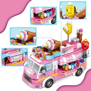 PANLOS 553 PCS Building Toys for Girls, 25-in-1 Ice Cream Truck Building Bricks Construction Vehicles Kit, STEM Learning Building Blocks Set, Birthday Gifts for Kids Girls Age 5-12