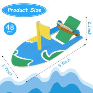 Deekin 48 Packs DIY Wood Sailboat Craft Wooden Boat Toy Rubber Band Paddle Model Boat Kits to Build and Paint for DIY Craft Gift Birthday Carnival Party, 5.51 x 2.76 Inch