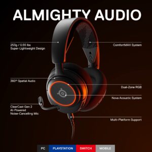 New SteelSeries Arctis Nova 3 Multi-Platform Gaming Headset - Signature Arctis Sound - ClearCast Gen 2 Mic - PC, , Mobile (Renewed)