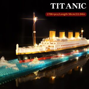 Snlywan 1706 PCS Titanic Toys Building Set with LED Strip, Model Blocks Kit, Micro Mini Light Up Toy,Titanic Gifts for Adults and Kids