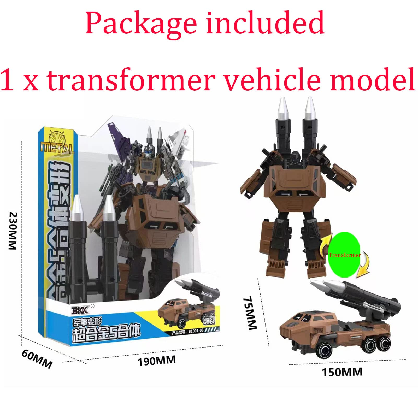 Tiydiygo Alloy Military Model Transformer Toy, Small Military Aircraft Fighter Tank Model Deformation Robot Action Figures Toy for Kids Boys Girls (Transformer Missile Vehicle Model)