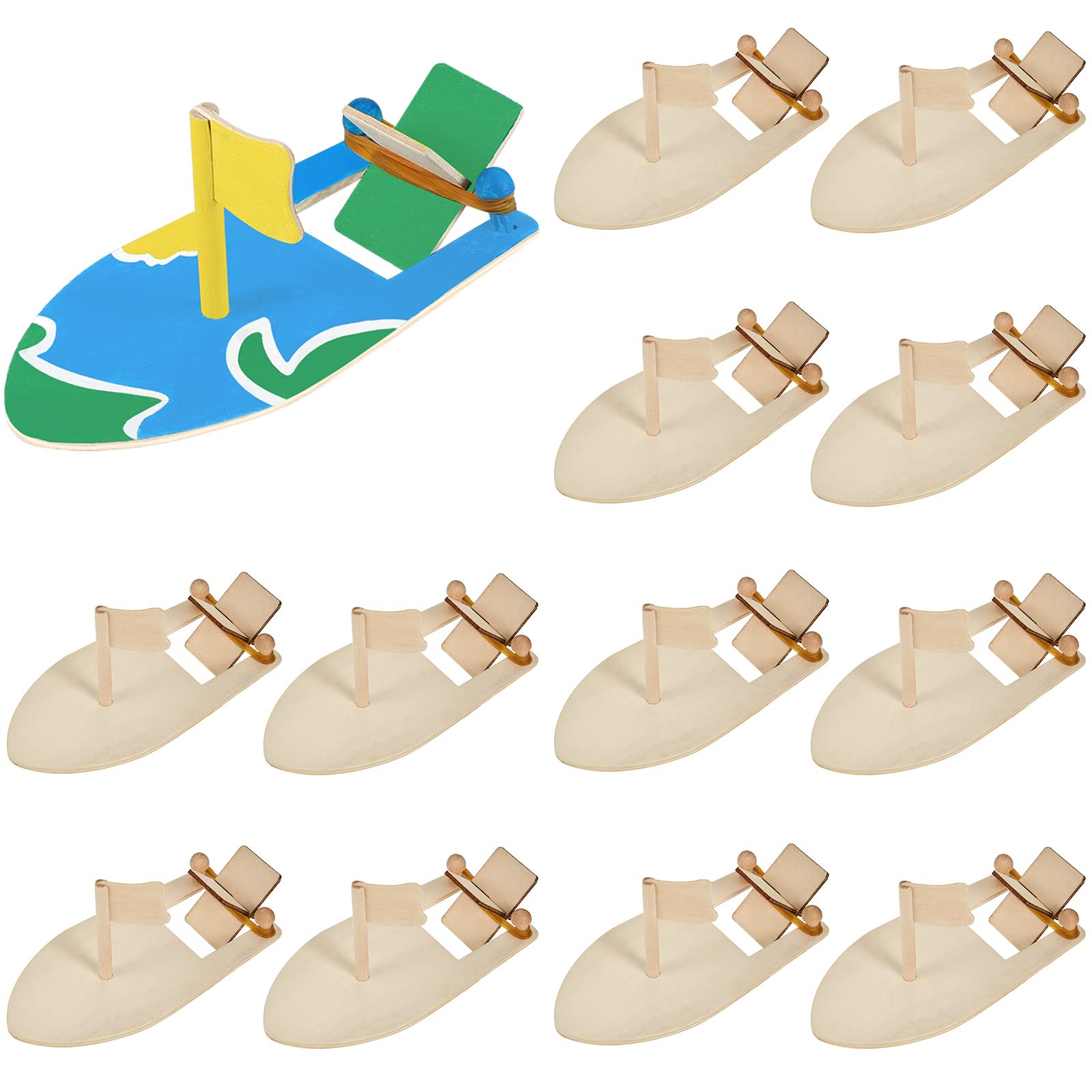 Deekin 48 Packs DIY Wood Sailboat Craft Wooden Boat Toy Rubber Band Paddle Model Boat Kits to Build and Paint for DIY Craft Gift Birthday Carnival Party, 5.51 x 2.76 Inch