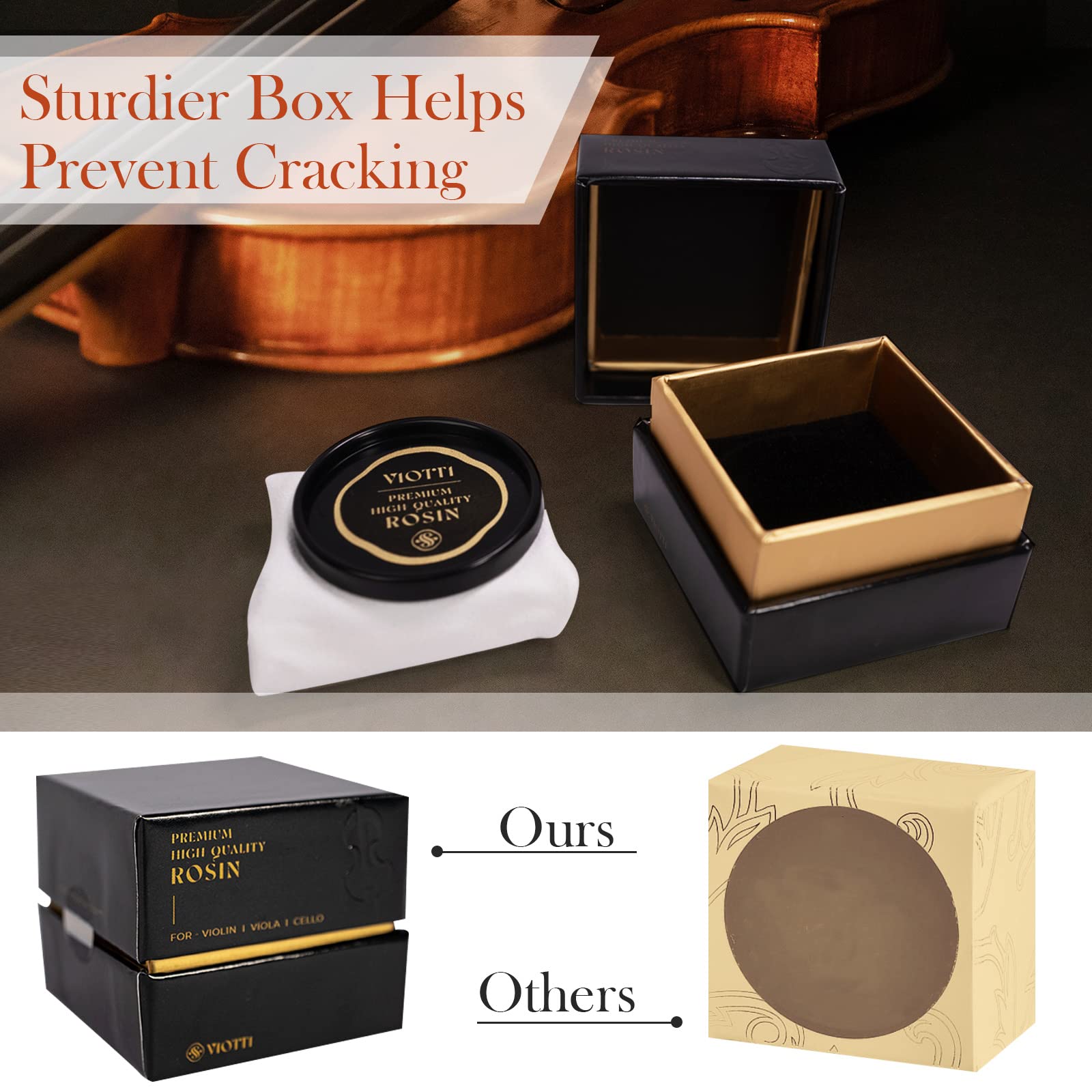 Viotti Dark Olive Rosin for Violin, Viola & Cello: Super-Smooth Rosin Engineered with Advanced Technology for Superior Grip with Low Dust, Shipped in Padded Protective Case to Prevent Cracking