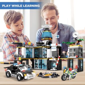 HOGOKIDS City Police Station Building Set - 1261 PCS Police Building Blocks Toys with Helicopter Motorcycle and 2 Cars, STEM Police Construction Playset for Kids Boys Girls Aged 8 9 10 11 12+