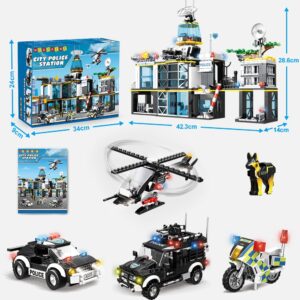 HOGOKIDS City Police Station Building Set - 1261 PCS Police Building Blocks Toys with Helicopter Motorcycle and 2 Cars, STEM Police Construction Playset for Kids Boys Girls Aged 8 9 10 11 12+