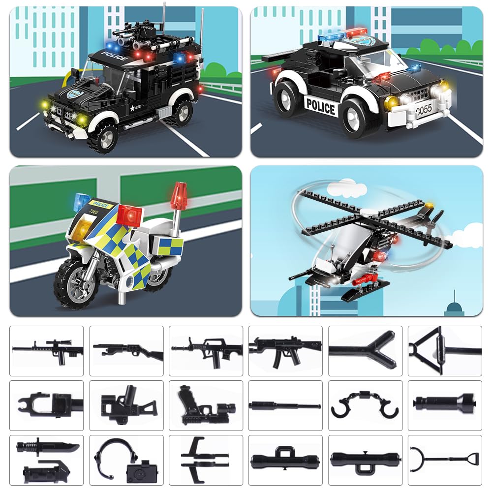 HOGOKIDS City Police Station Building Set - 1261 PCS Police Building Blocks Toys with Helicopter Motorcycle and 2 Cars, STEM Police Construction Playset for Kids Boys Girls Aged 8 9 10 11 12+