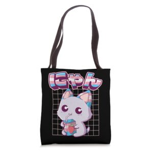 transgender pride kawaii cat strawberry milk trans flag tote bag