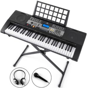 MUSTAR Piano Keyboard 61 Key, Electric Keyboard Piano with Stand, Touch Sensitive Keyboards Piano 61 Key for Beginners, Headphones, Microphone, MP3/USB/LCD Screen, Holiday Birthday Gifts