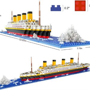 Snlywan 1706 PCS Titanic Toys Building Set with LED Strip, Model Blocks Kit, Micro Mini Light Up Toy,Titanic Gifts for Adults and Kids