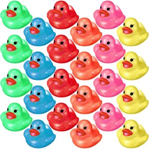 leitee glitter rubber duck assortment duckies for kids colorful glitter mini ducks neon color ducky bath toys for birthday gifts baby shower decorations summer beach pool activity favor 1.6''(24 pcs)