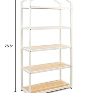 Displays2go 5-Tier Home or Retail Shelving Unit, Wrought Iron Frame, Open Back, Triangle Top Design - Ivory