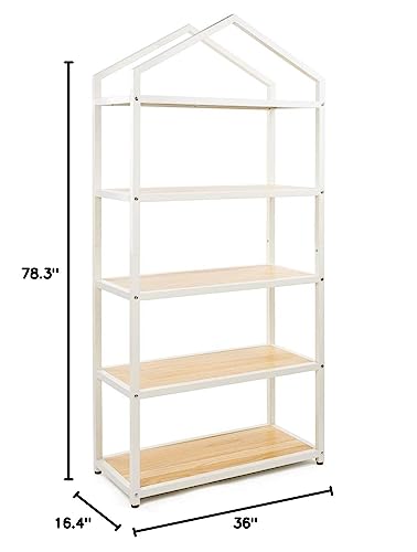 Displays2go 5-Tier Home or Retail Shelving Unit, Wrought Iron Frame, Open Back, Triangle Top Design - Ivory